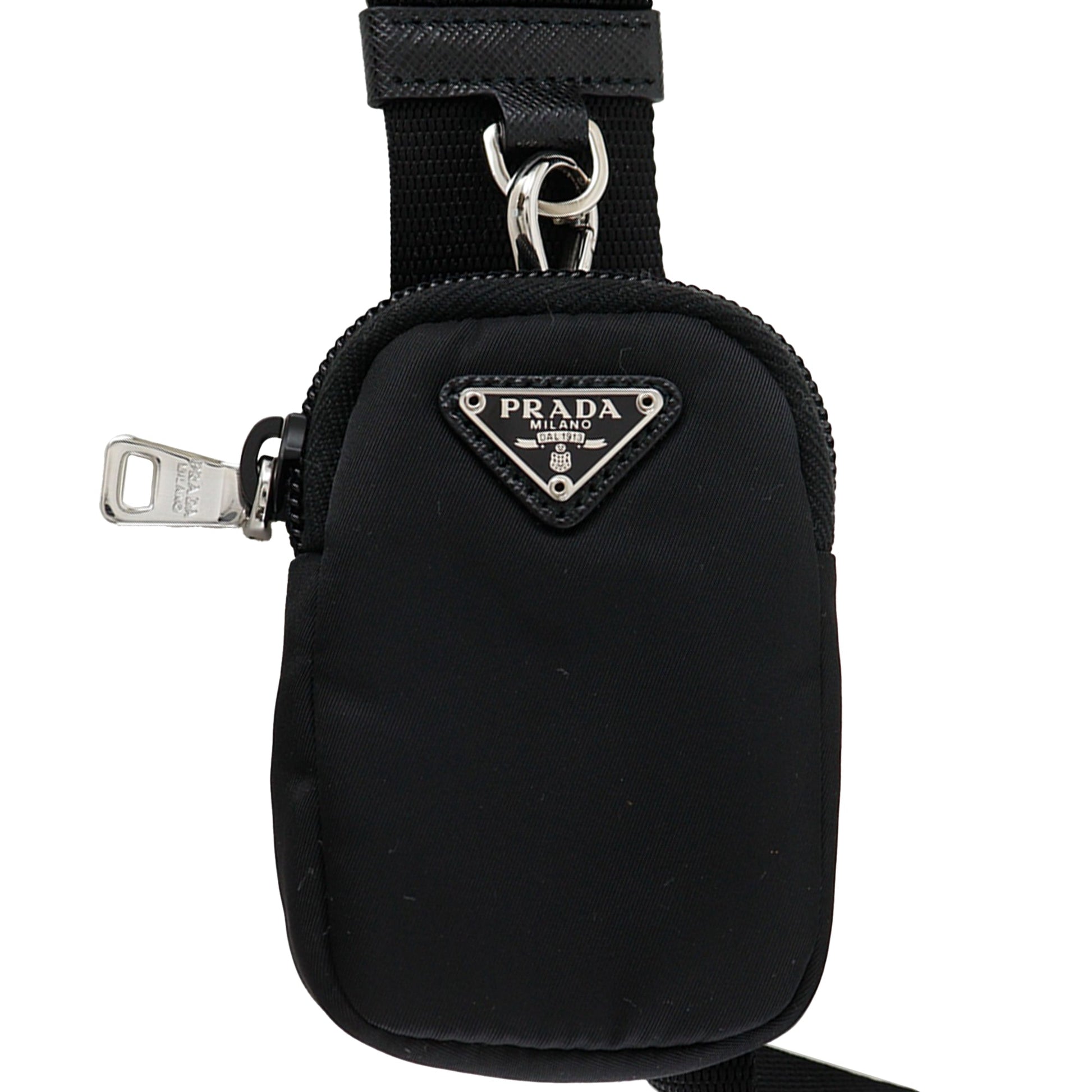Prada Saffiano Trimmed Re Nylon Zip Double Buckle Messenger Bag