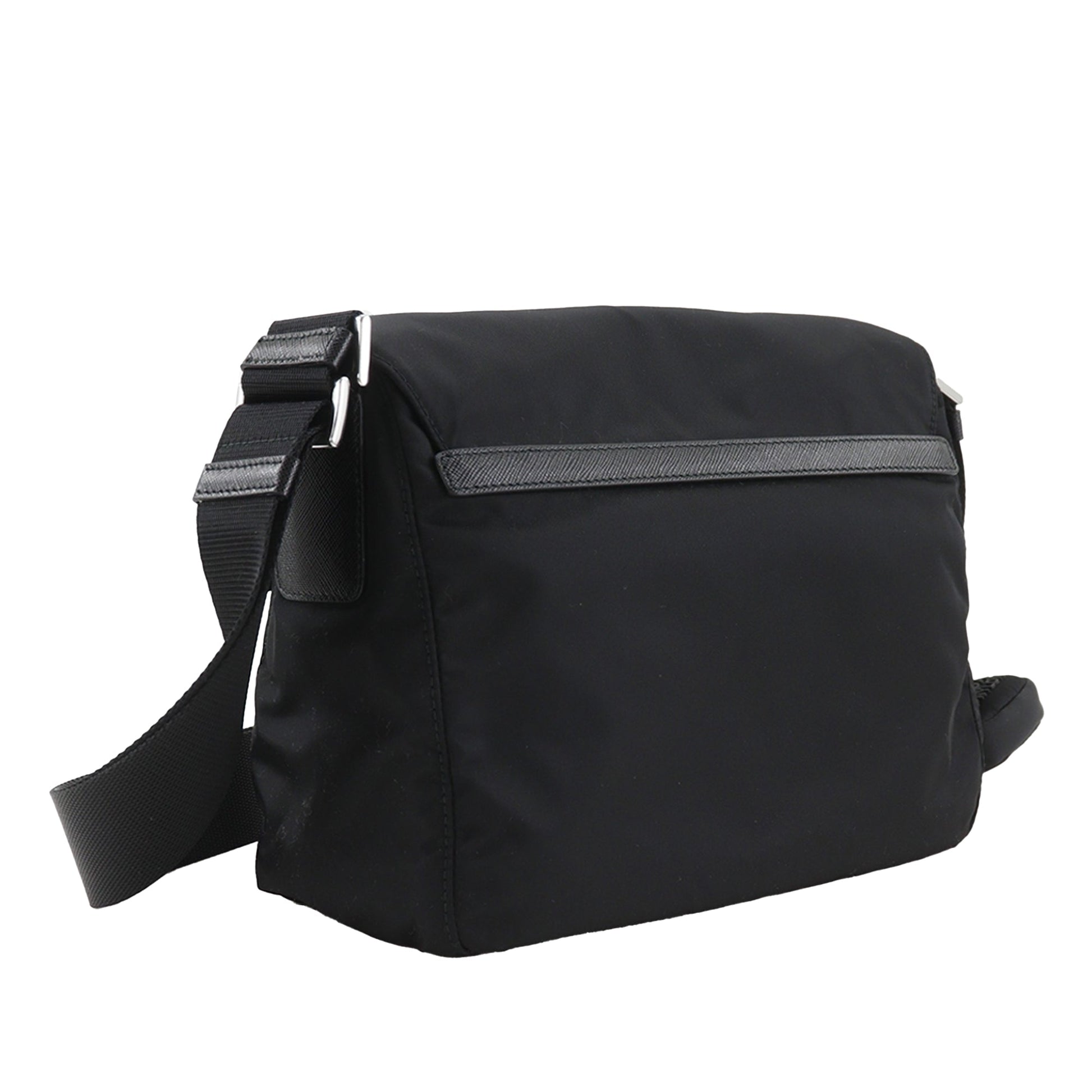 Prada Saffiano Trimmed Re Nylon Zip Double Buckle Messenger Bag