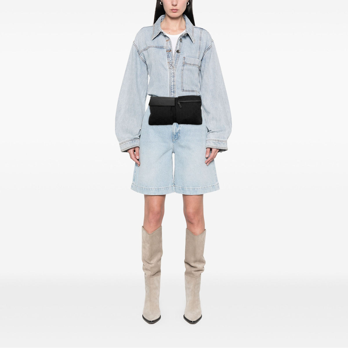 Gucci GG Canvas Double Pocket Belt Bag — Black