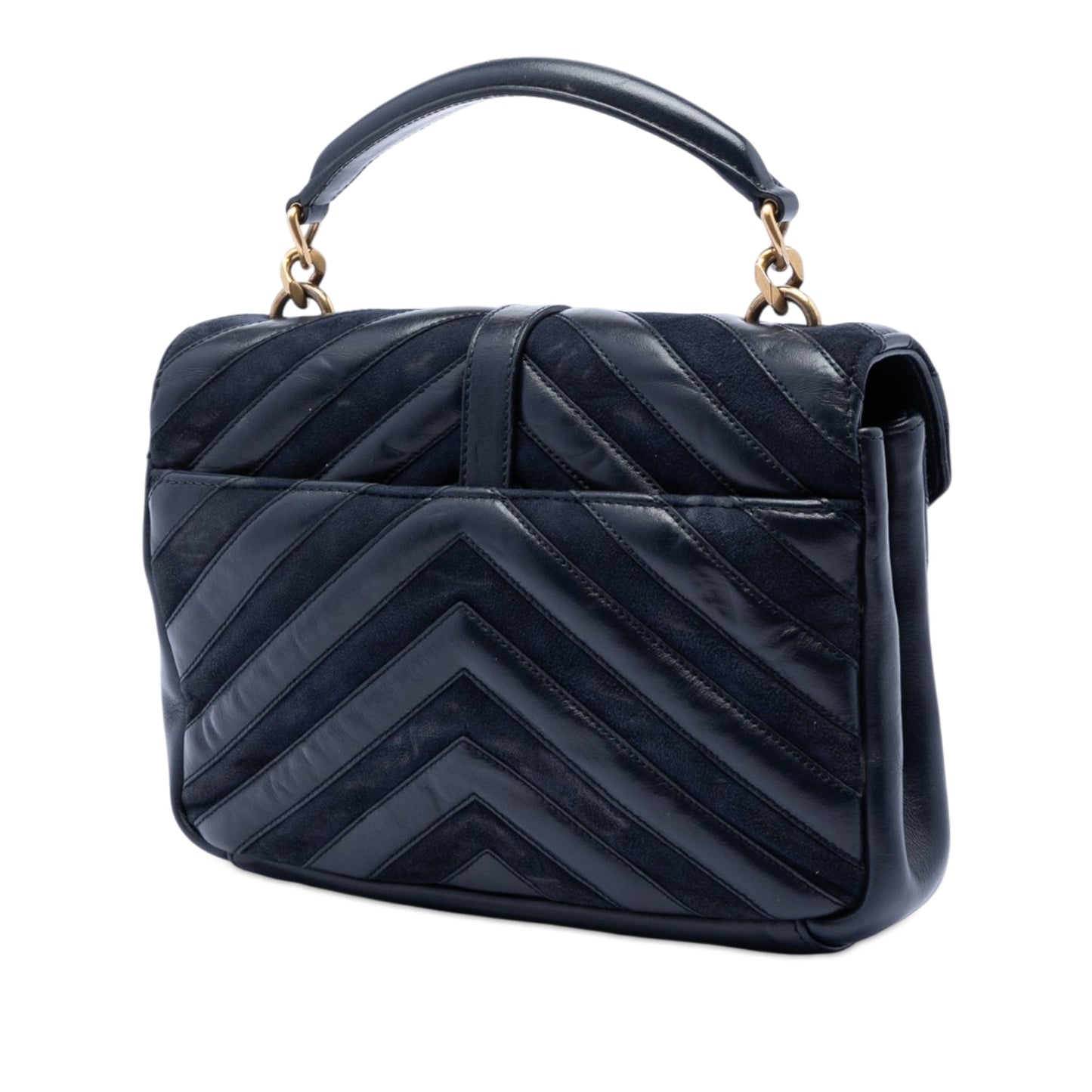 Saint Laurent Medium Calfskin and Suede Chevron Monogram College Satchel