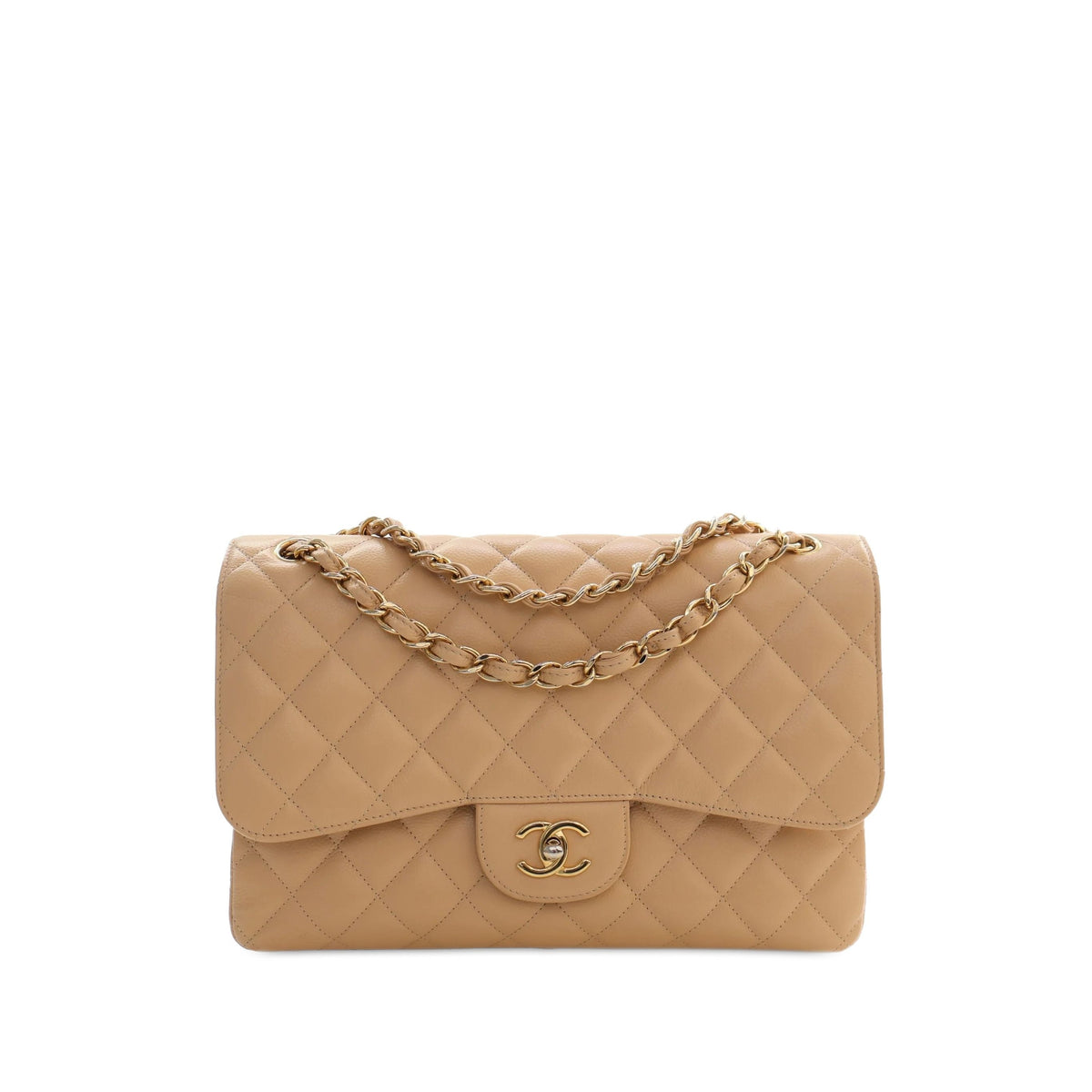 Chanel Jumbo Classic Caviar Double Flap — Beige