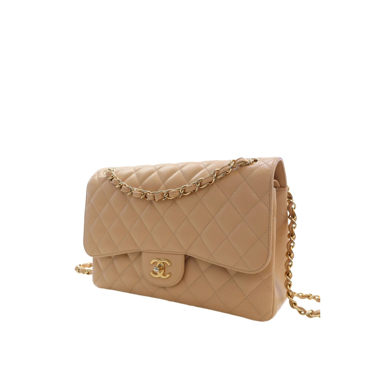 Chanel Jumbo Classic Caviar Double Flap — Beige