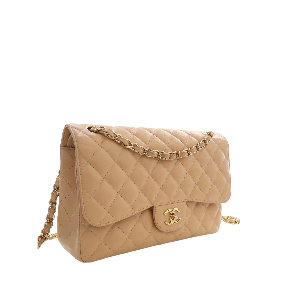 Chanel Jumbo Classic Caviar Double Flap — Beige