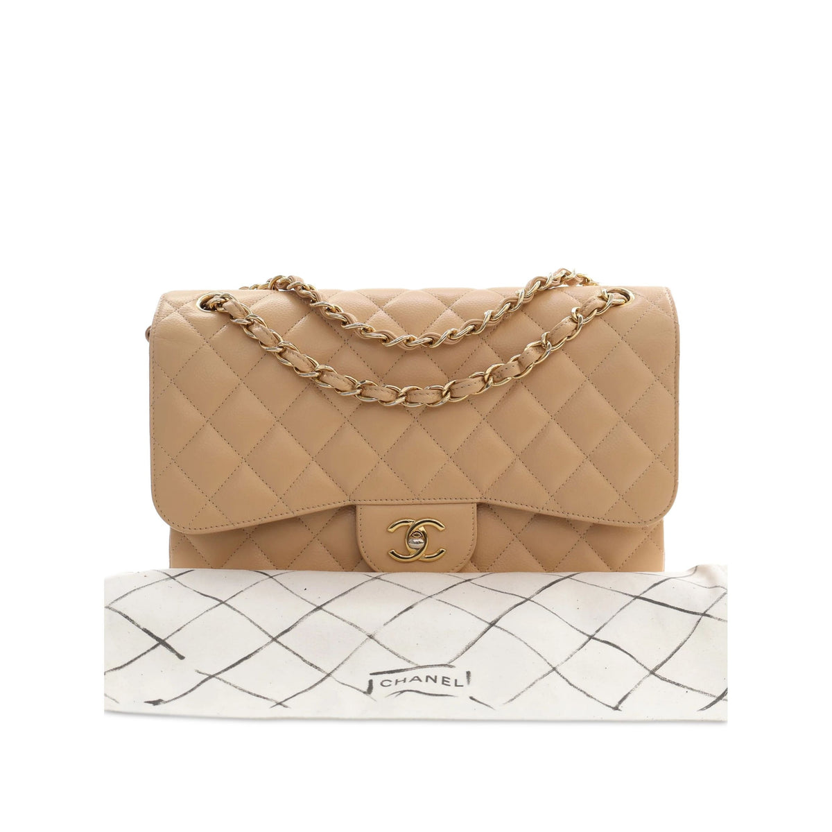 Chanel Jumbo Classic Caviar Double Flap — Beige