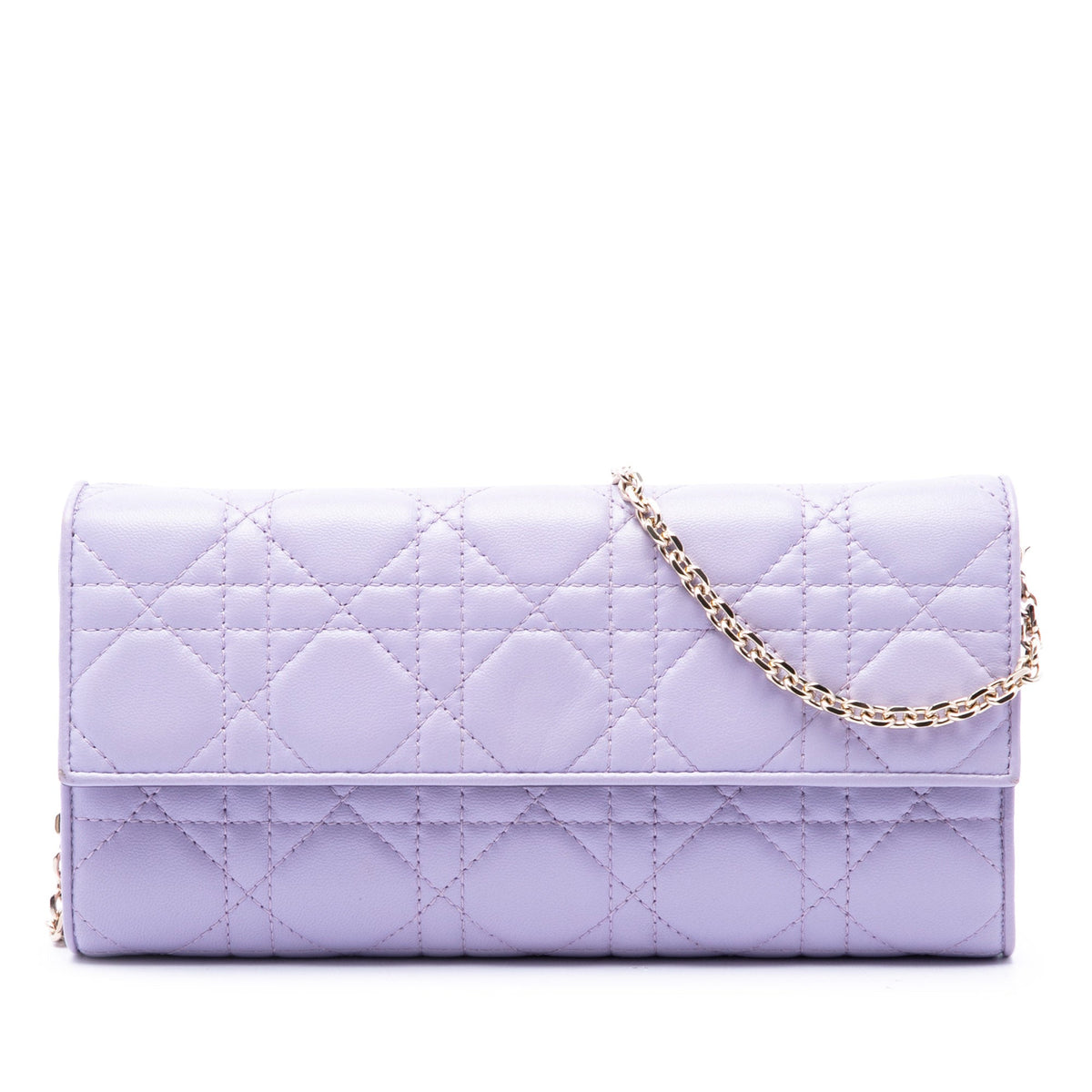 Dior Lambskin Cannage Lady Dior Wallet On Chain — Purple