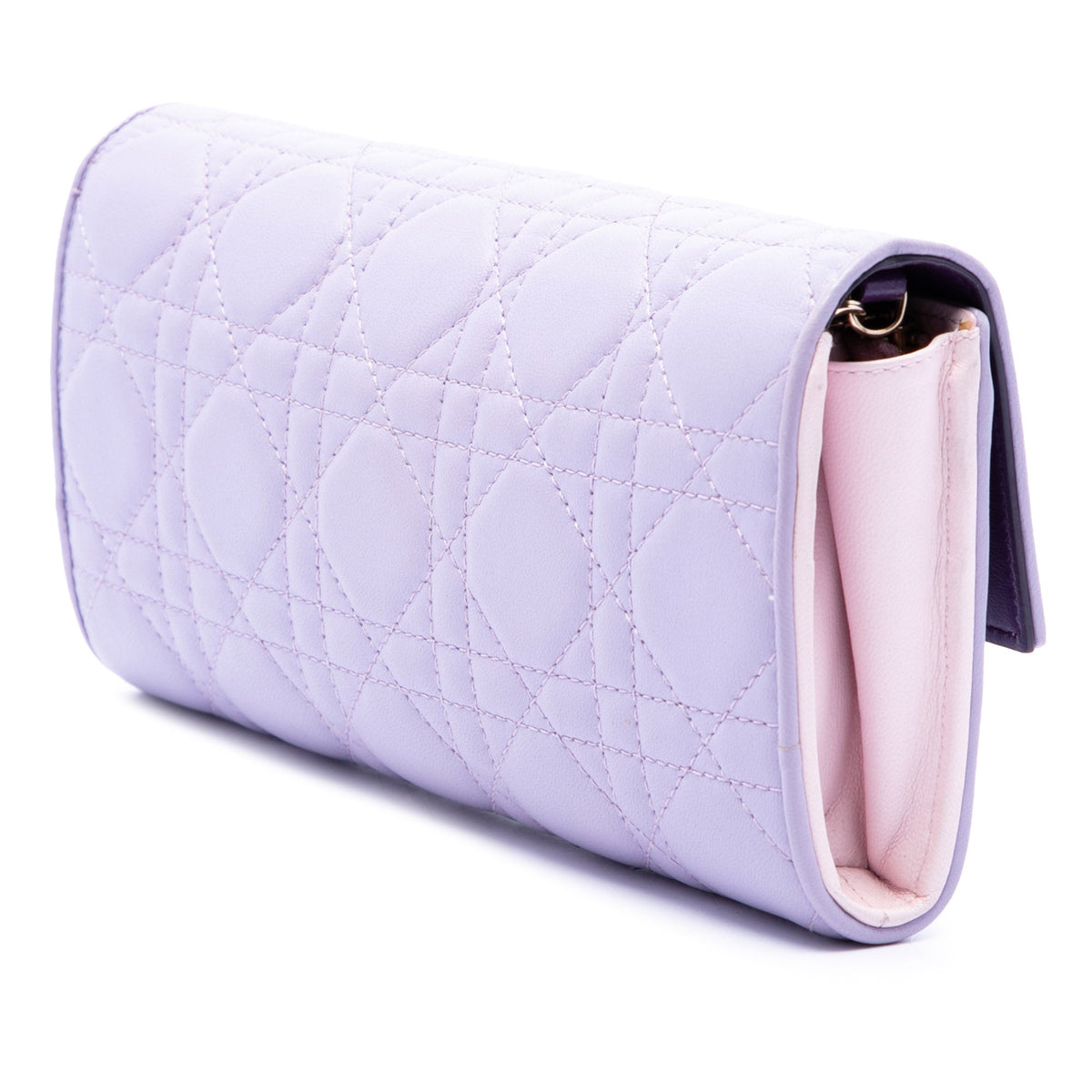 Dior Lambskin Cannage Lady Dior Wallet On Chain — Purple