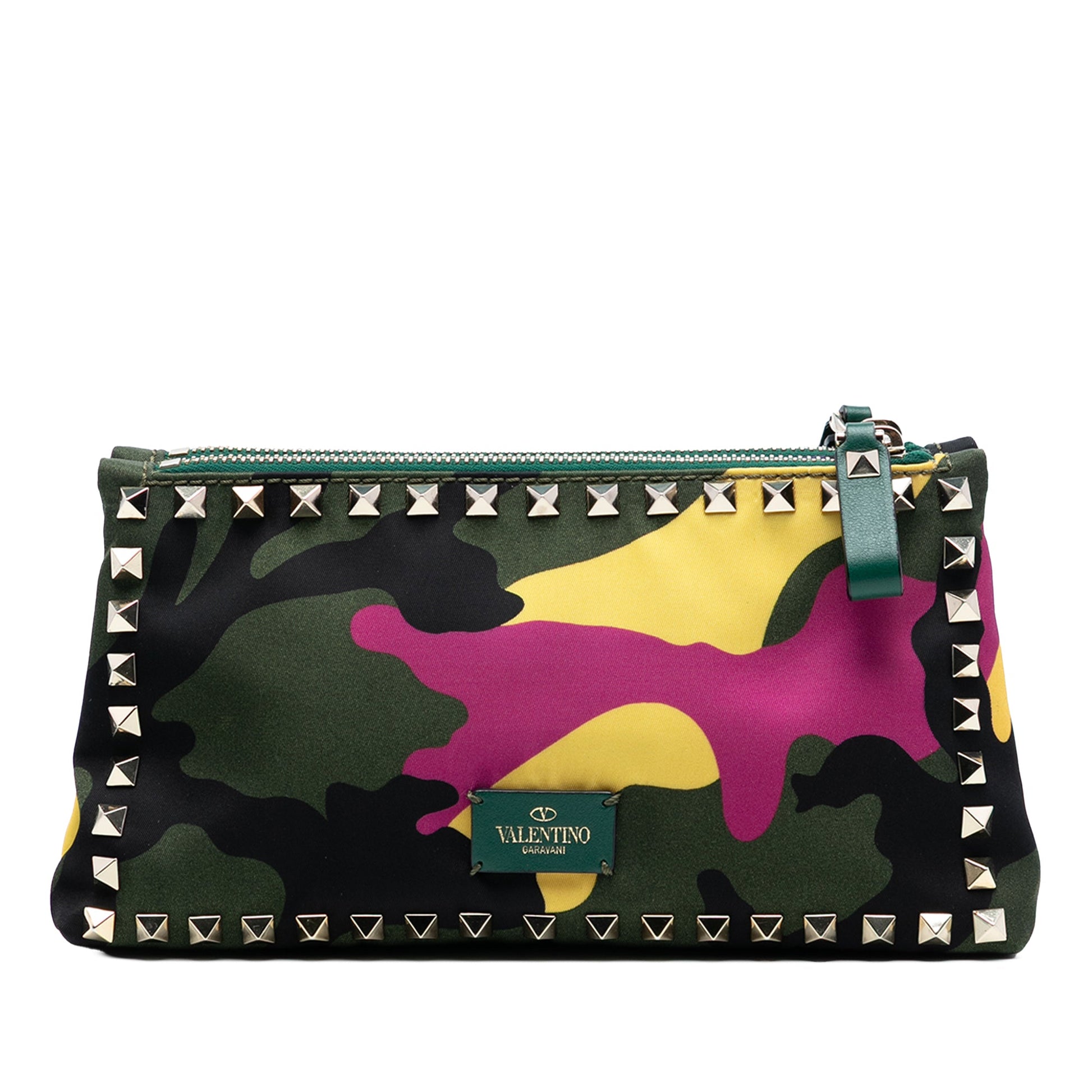 Valentino Nylon Rockstud Camouflage Double Zip Clutch