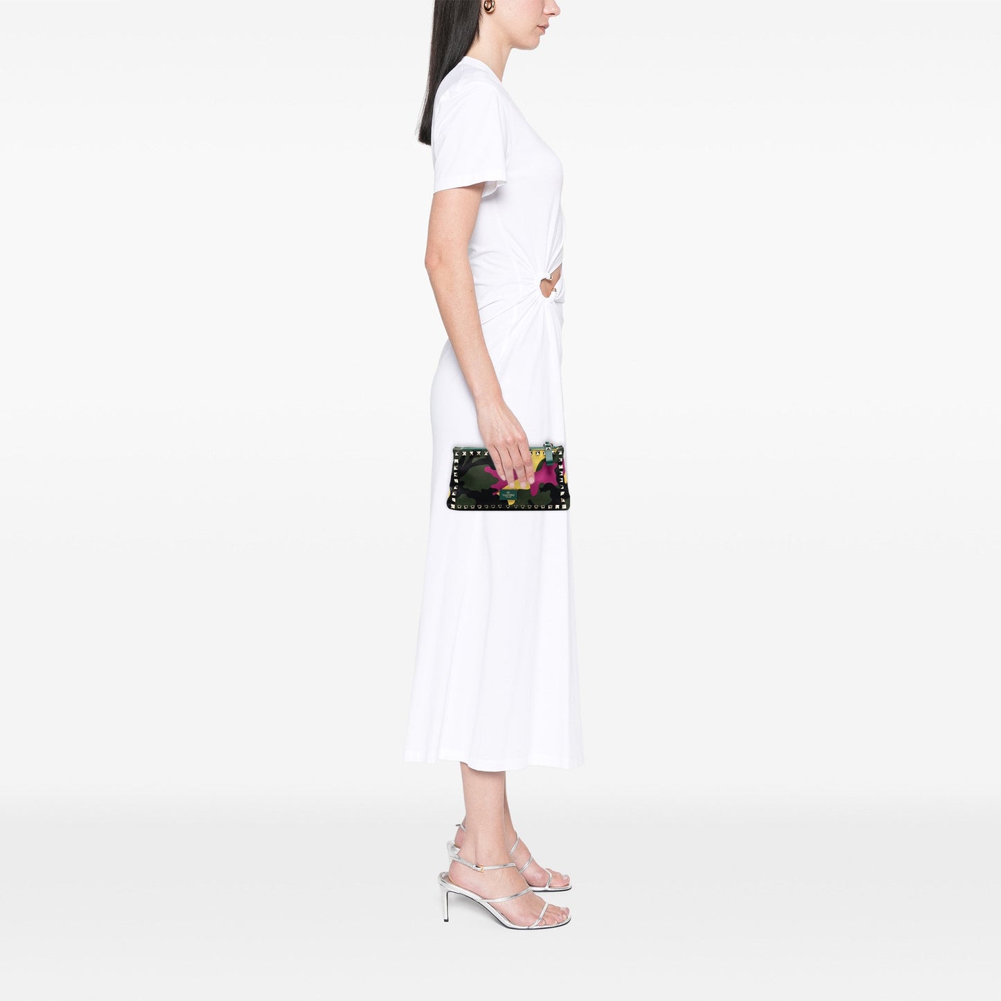 Valentino Nylon Rockstud Camouflage Double Zip Clutch