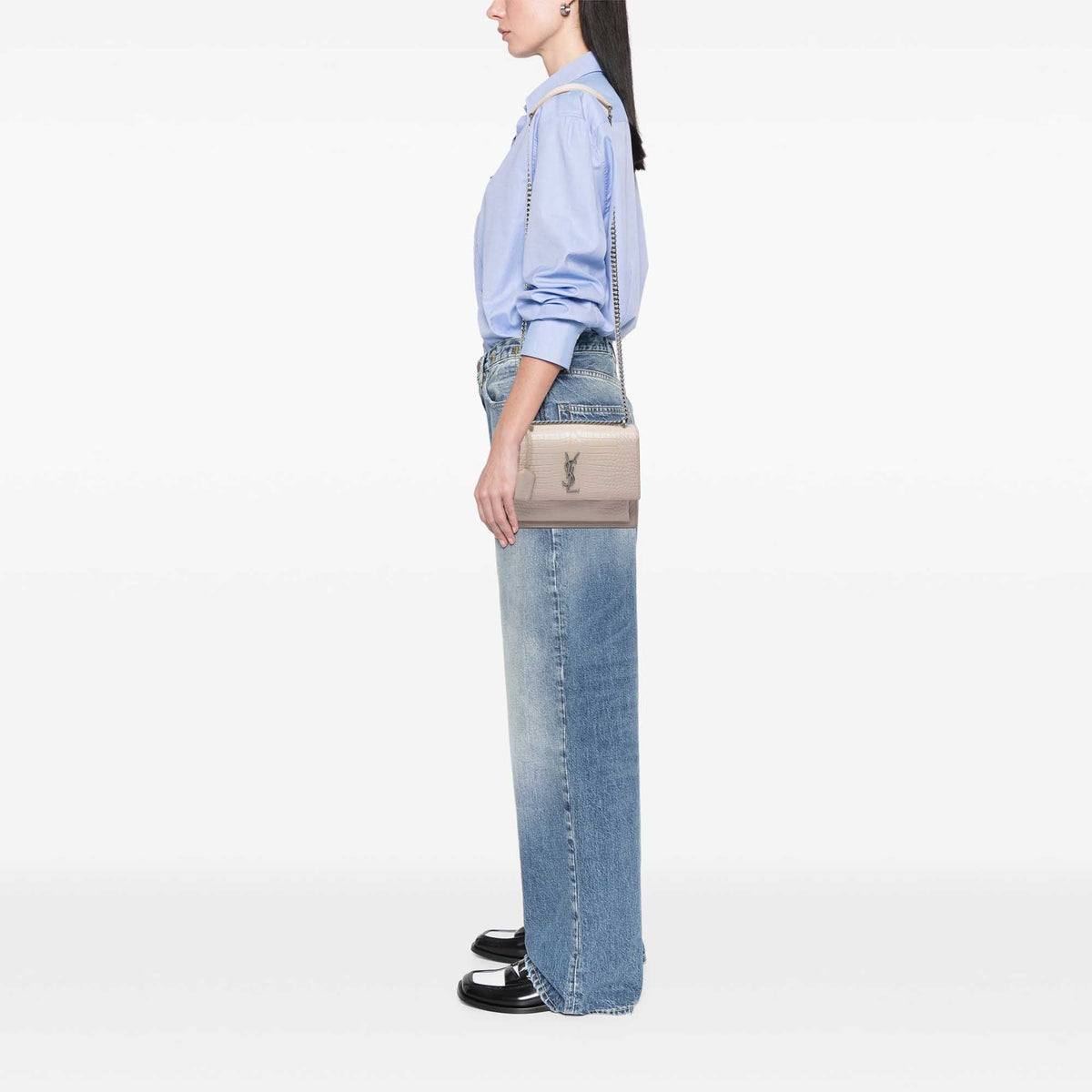 Saint Laurent Medium Croc Embossed Leather Monogram Sunset Crossbody