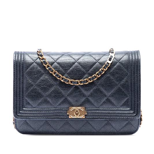 Chanel Quilted Metallic Calfskin Boy Wallet on Chain