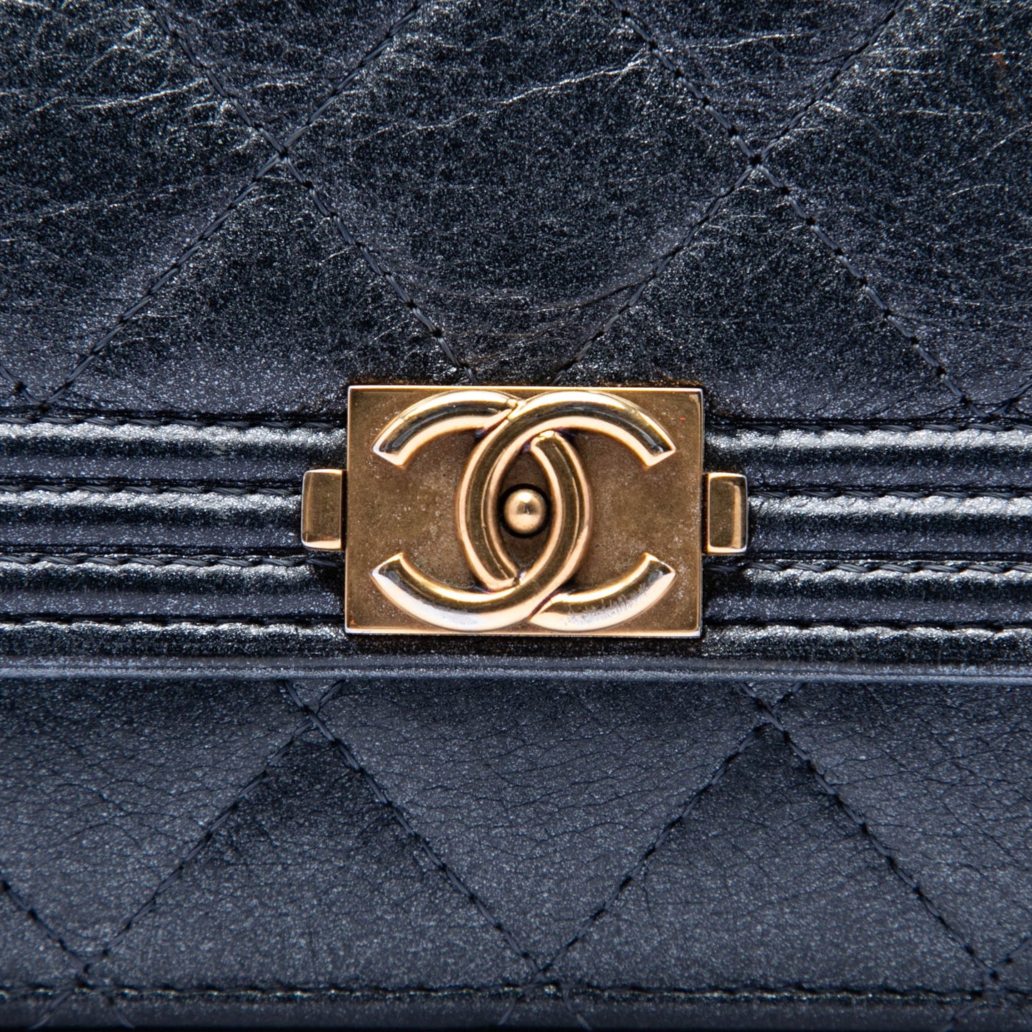 Chanel Quilted Metallic Calfskin Boy Wallet on Chain