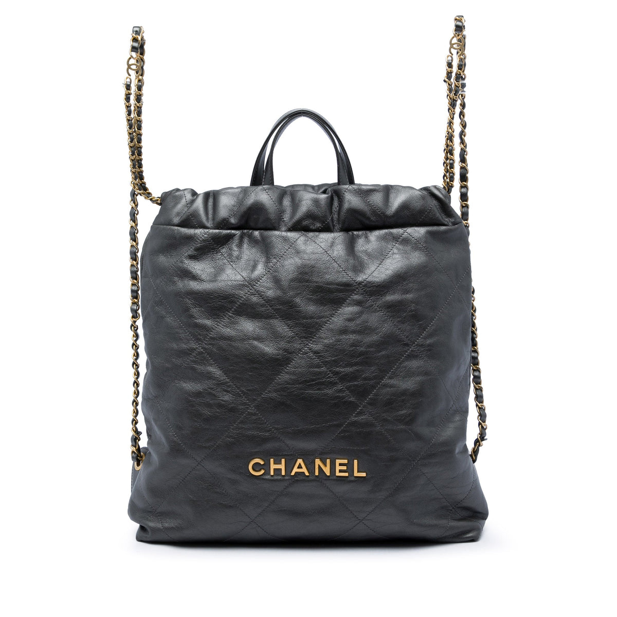 Chanel Large Quilted Shiny Calfskin 22 Backpack — Black