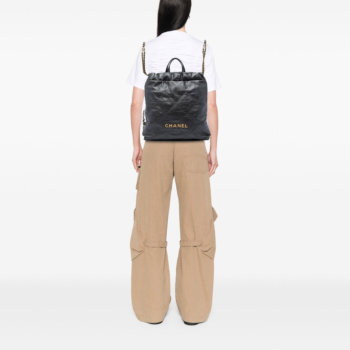 Chanel Large Quilted Shiny Calfskin 22 Backpack — Black