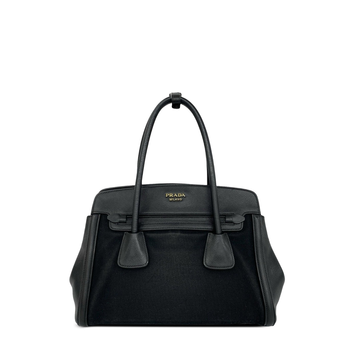 Prada Saffiano Cuir Trimmed Canapa Satchel — Black