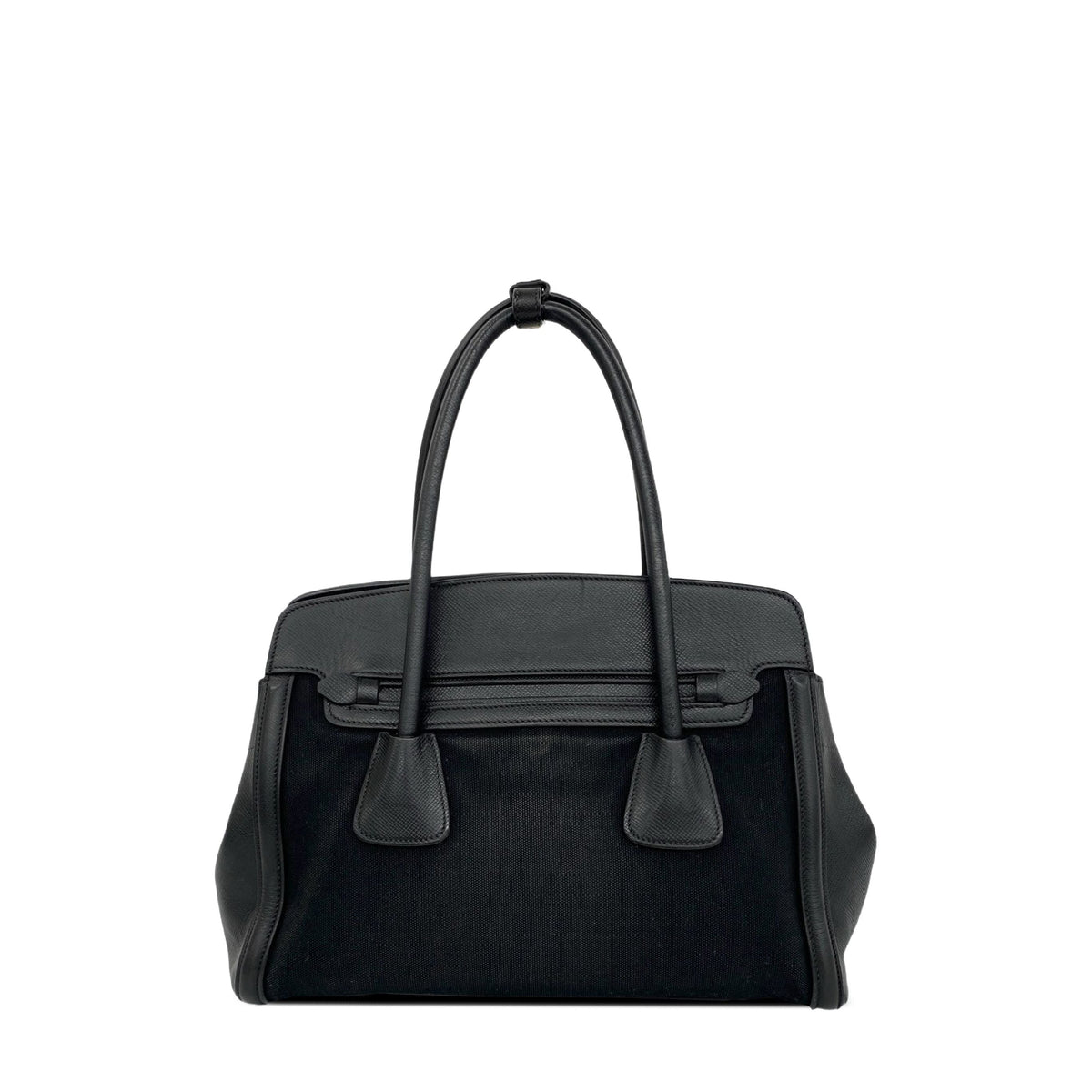 Prada Saffiano Cuir Trimmed Canapa Satchel — Black