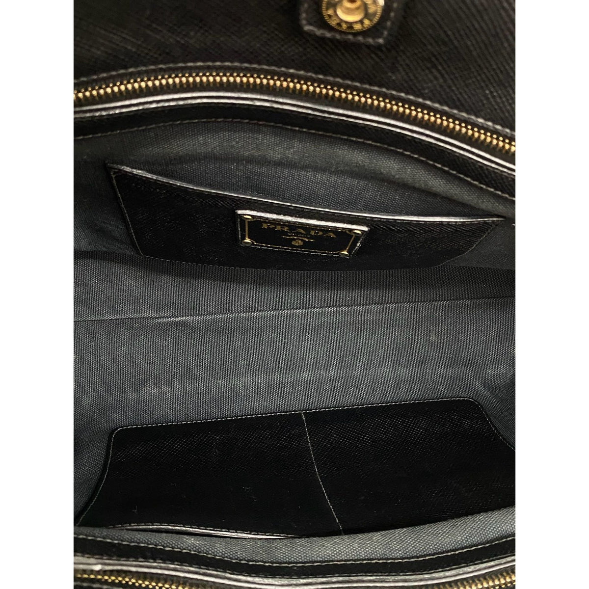 Prada Saffiano Cuir Trimmed Canapa Satchel — Black