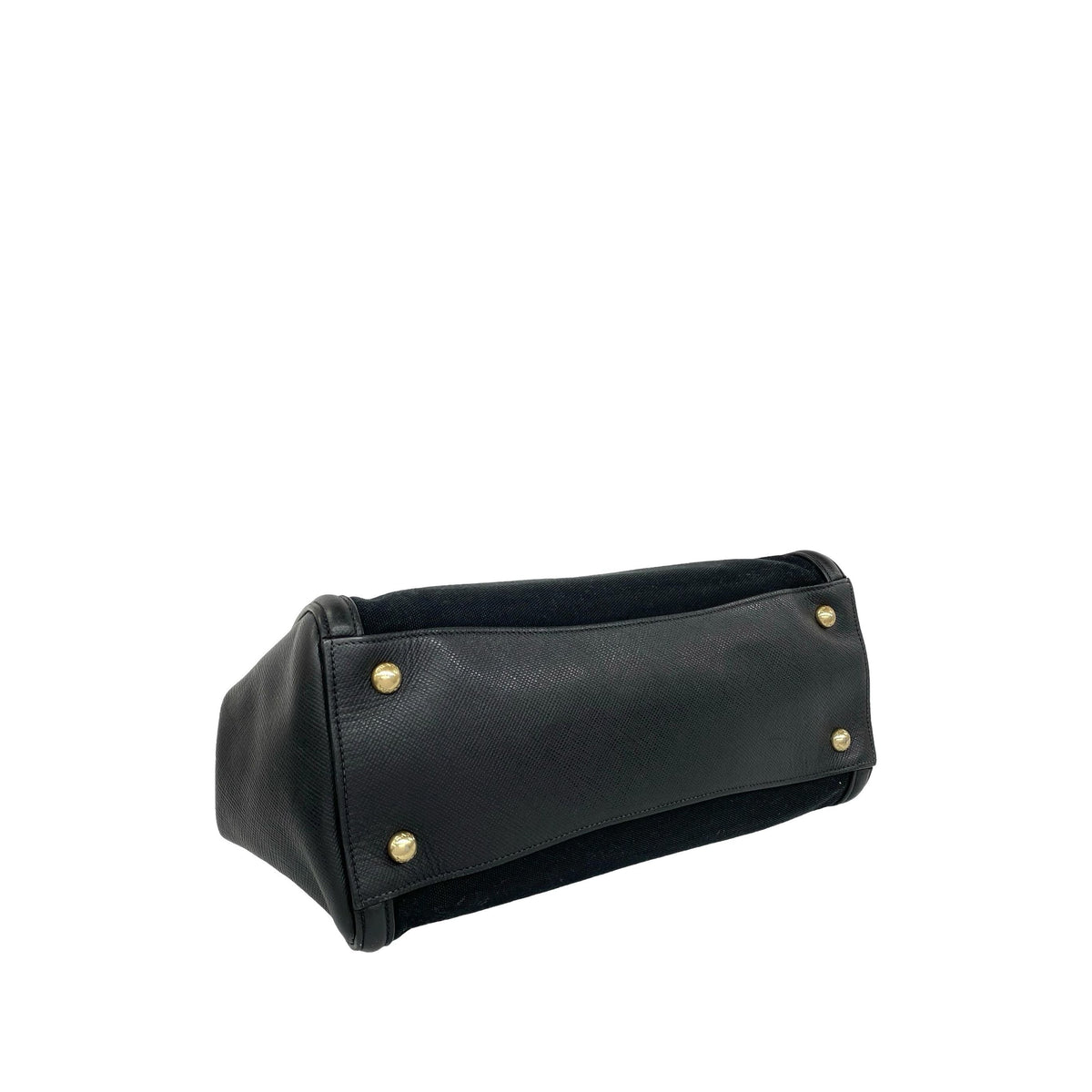 Prada Saffiano Cuir Trimmed Canapa Satchel — Black