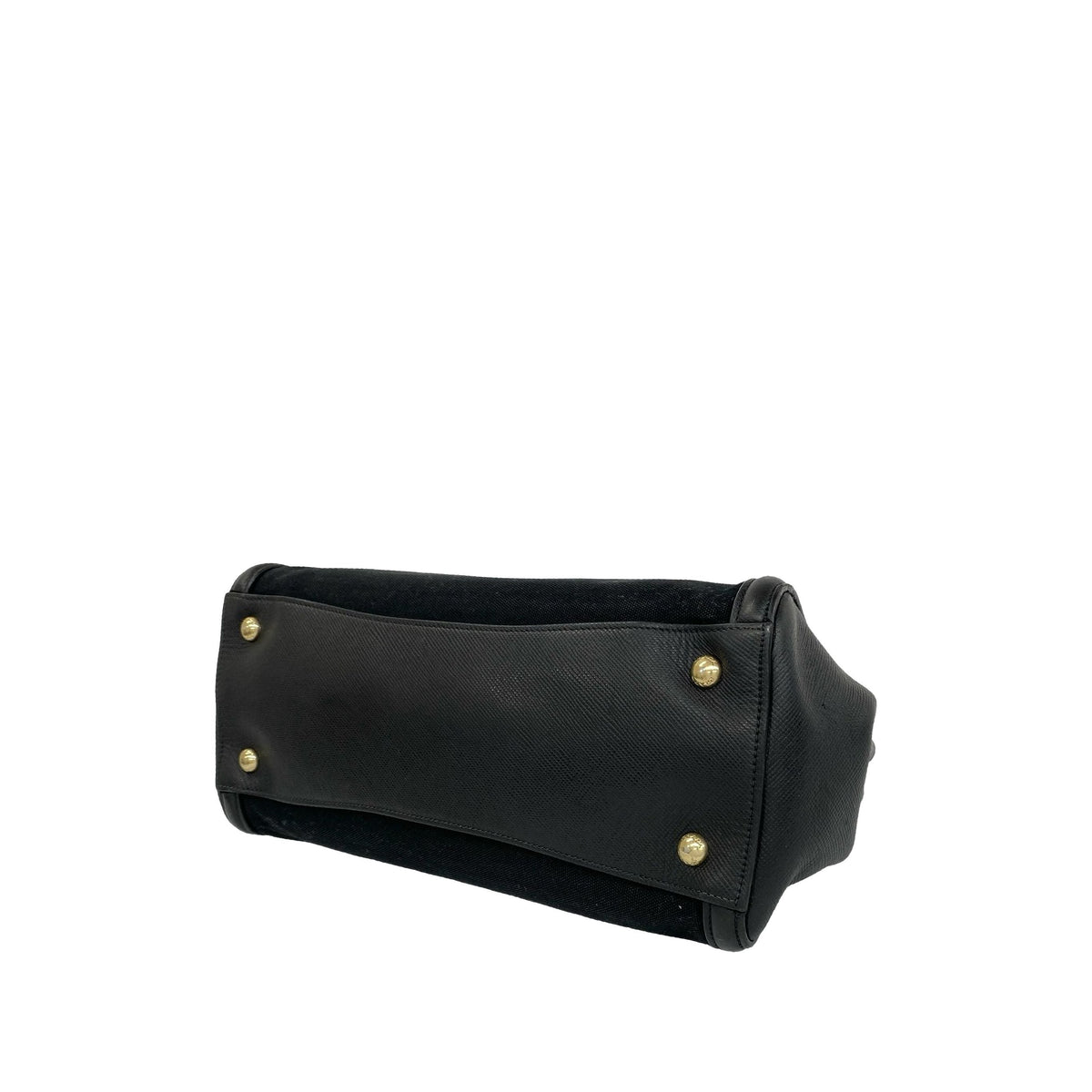 Prada Saffiano Cuir Trimmed Canapa Satchel — Black