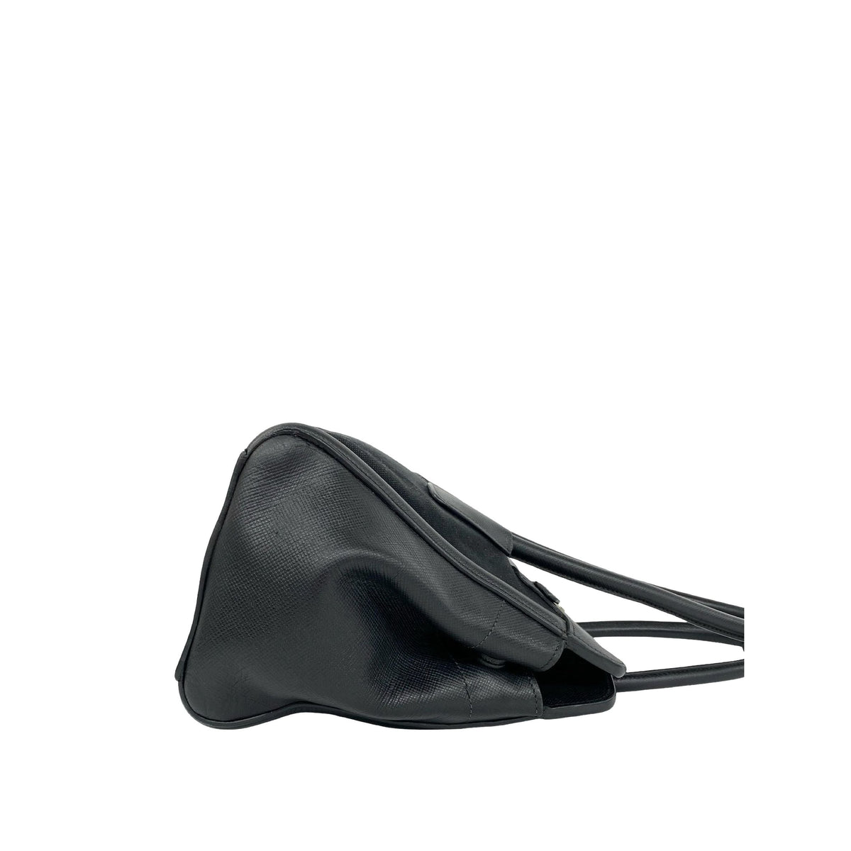 Prada Saffiano Cuir Trimmed Canapa Satchel — Black