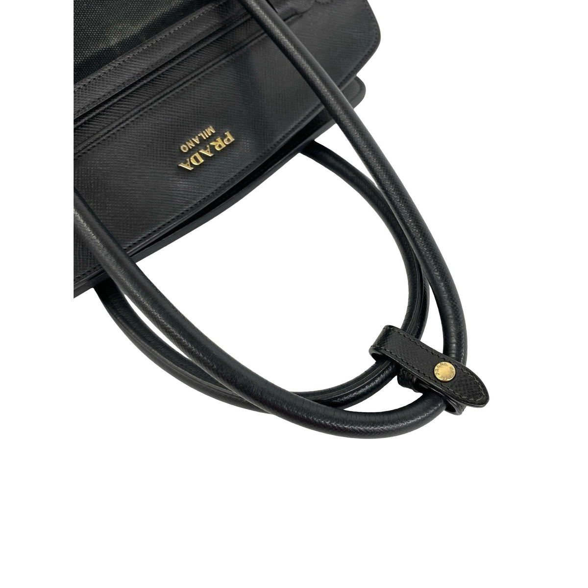 Prada Saffiano Cuir Trimmed Canapa Satchel — Black
