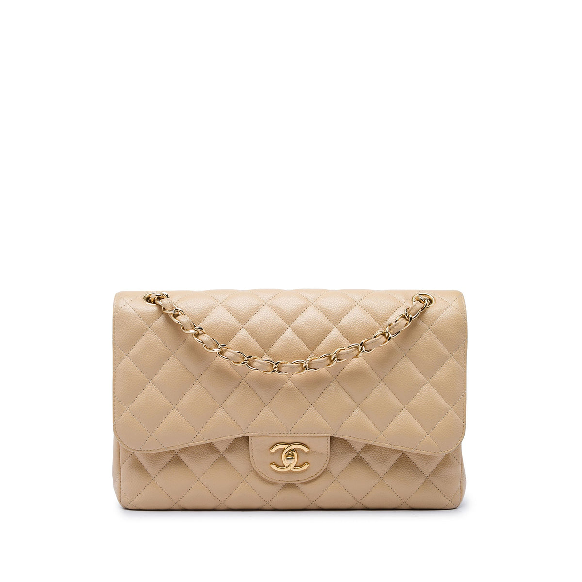 Chanel Jumbo Classic Caviar Double Flap — Beige