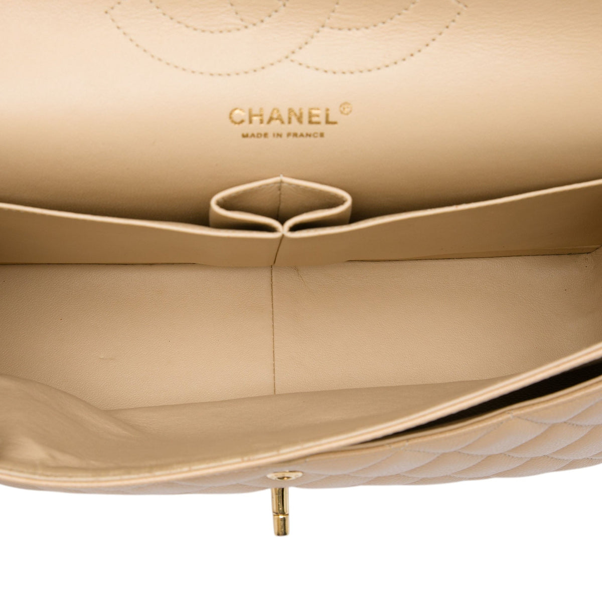Chanel Jumbo Classic Caviar Double Flap — Beige