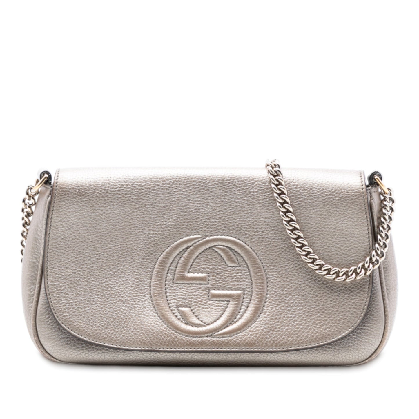 Gucci Medium Metallic Leather Soho Chain Flap Crossbody