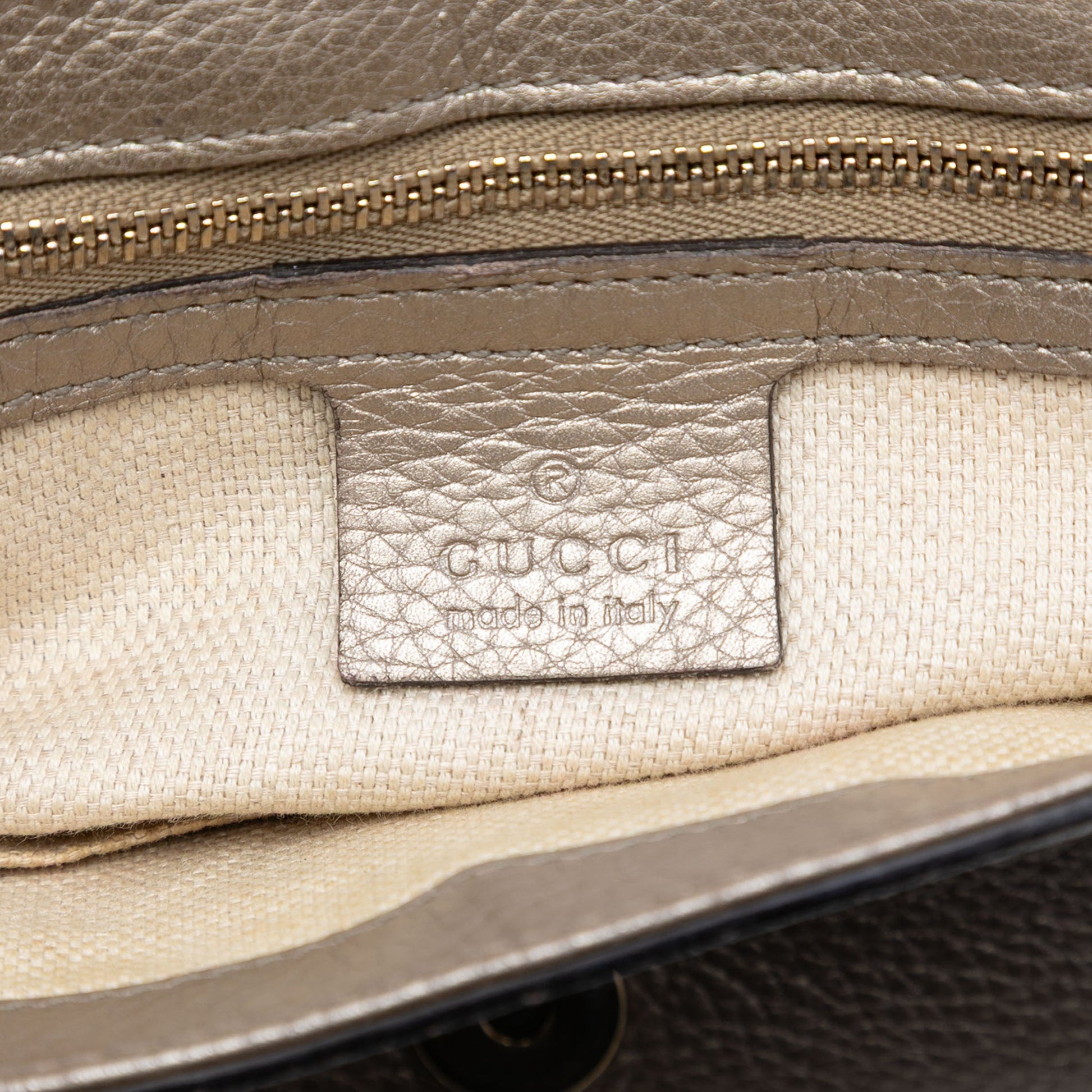 Gucci Medium Metallic Leather Soho Chain Flap Crossbody