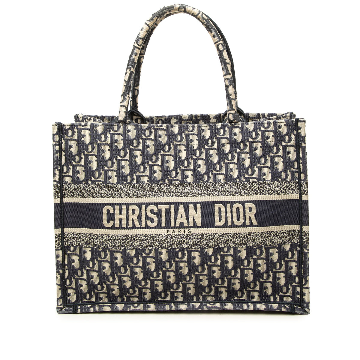 Dior Medium Oblique Embroidered Canvas Book Tote — Blue