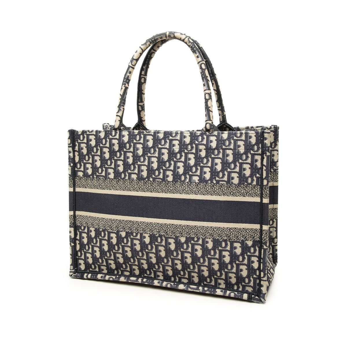 Dior Medium Oblique Embroidered Canvas Book Tote — Blue