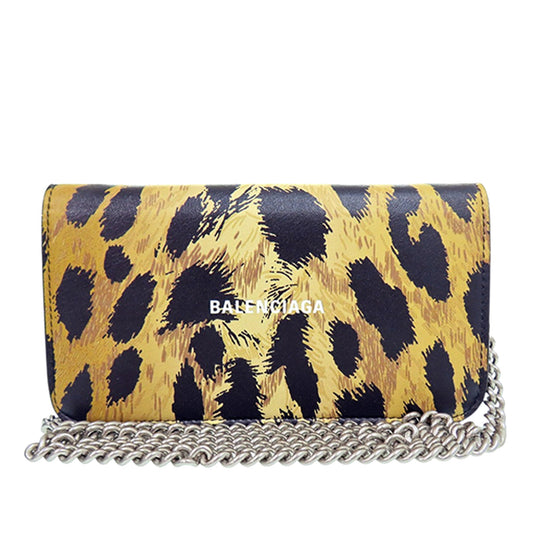 Balenciaga Leopard Printed Calfskin Continental Wallet on Chain