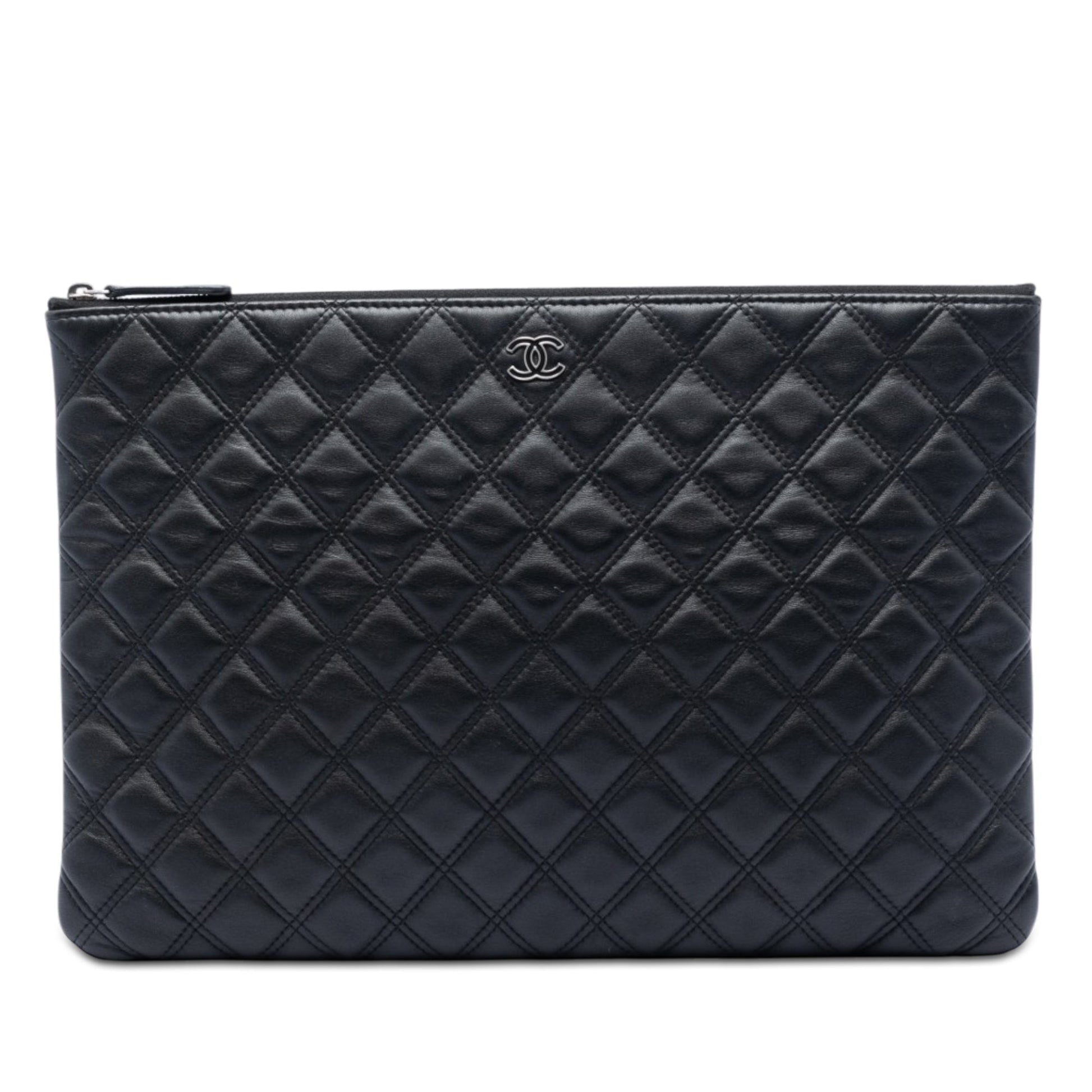 Chanel Large Quilted Lambskin Double Stitch O Case Clutch