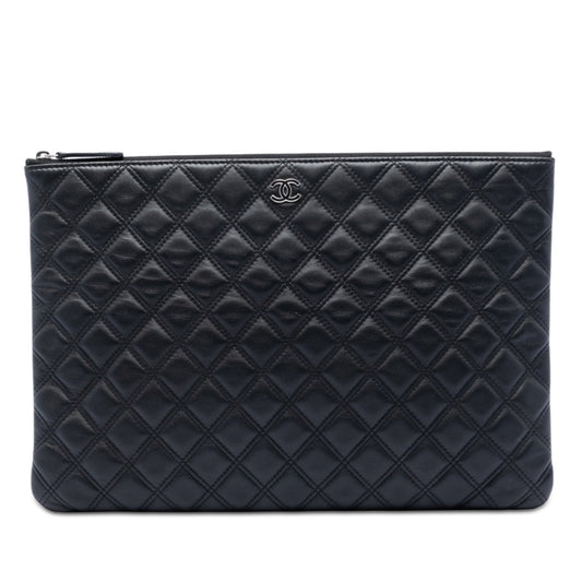 Chanel Large Quilted Lambskin Double Stitch O Case Clutch