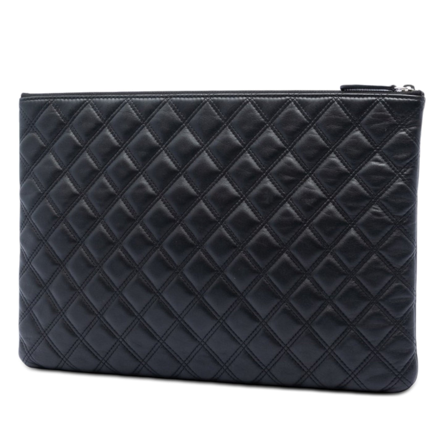 Chanel Large Quilted Lambskin Double Stitch O Case Clutch
