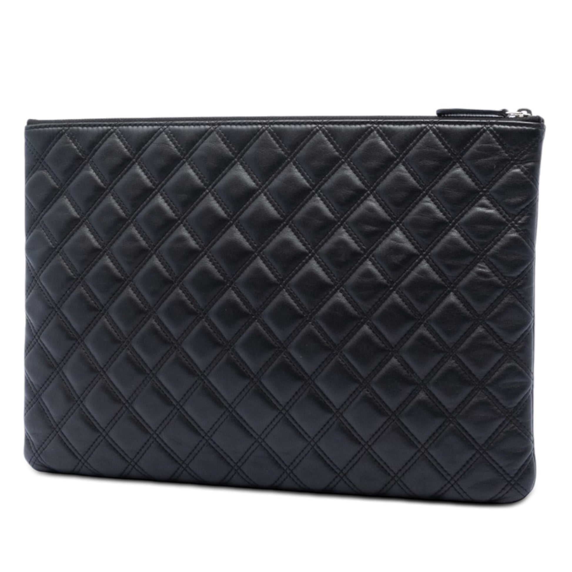 Chanel Large Quilted Lambskin Double Stitch O Case Clutch