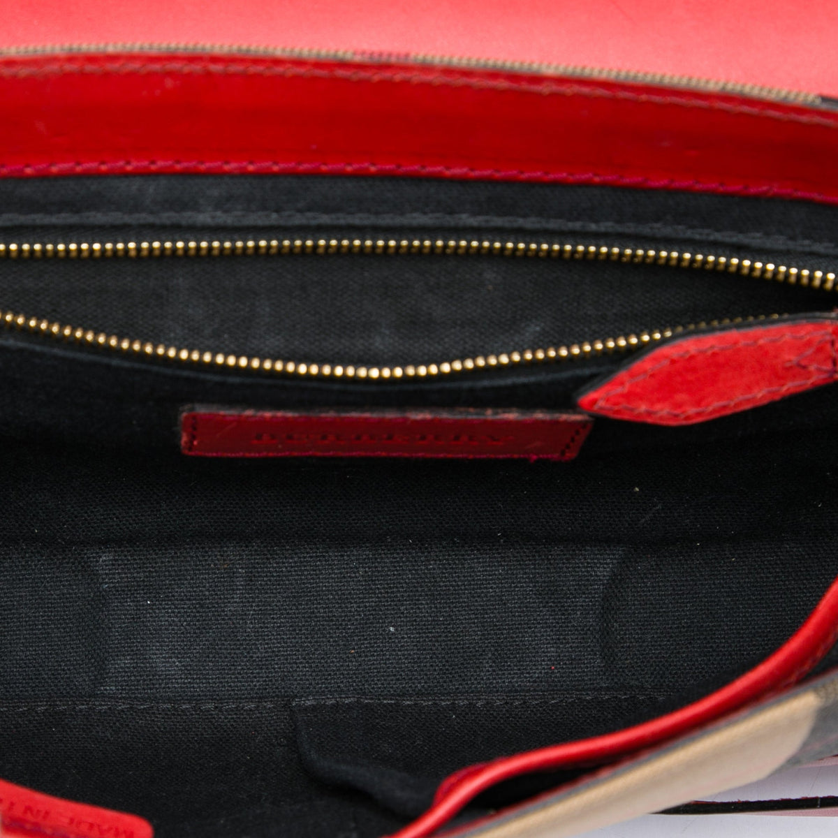 Burberry Leather and House Check Canvas Bridle Abbott Crossbody — Red