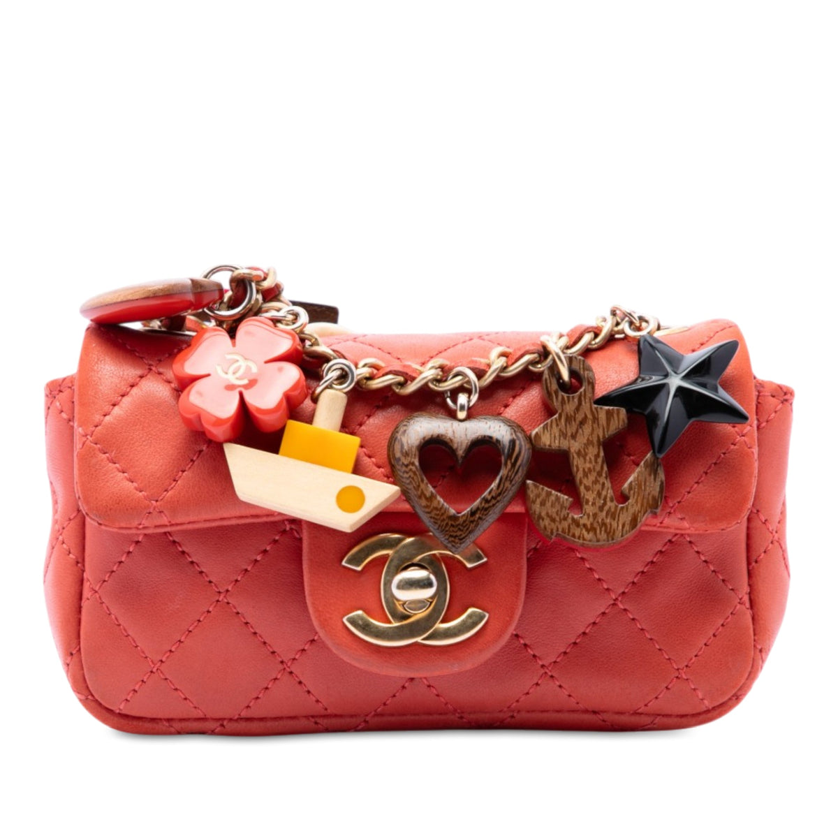 Chanel Extra Mini CC Quilted Lambskin Cruise Charms Flap — Red