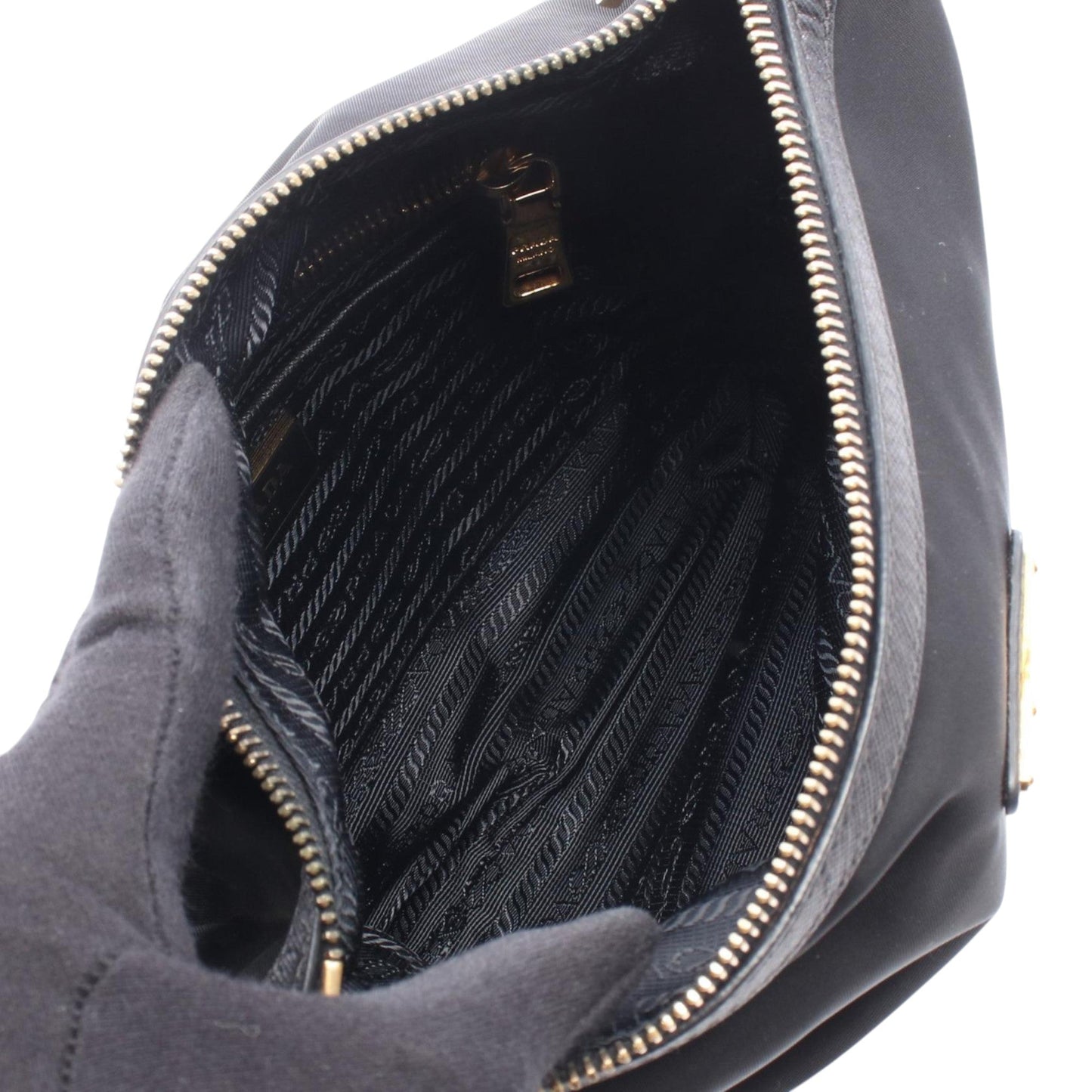 Prada Saffiano Trimmed Tessuto Zip Top Crossbody