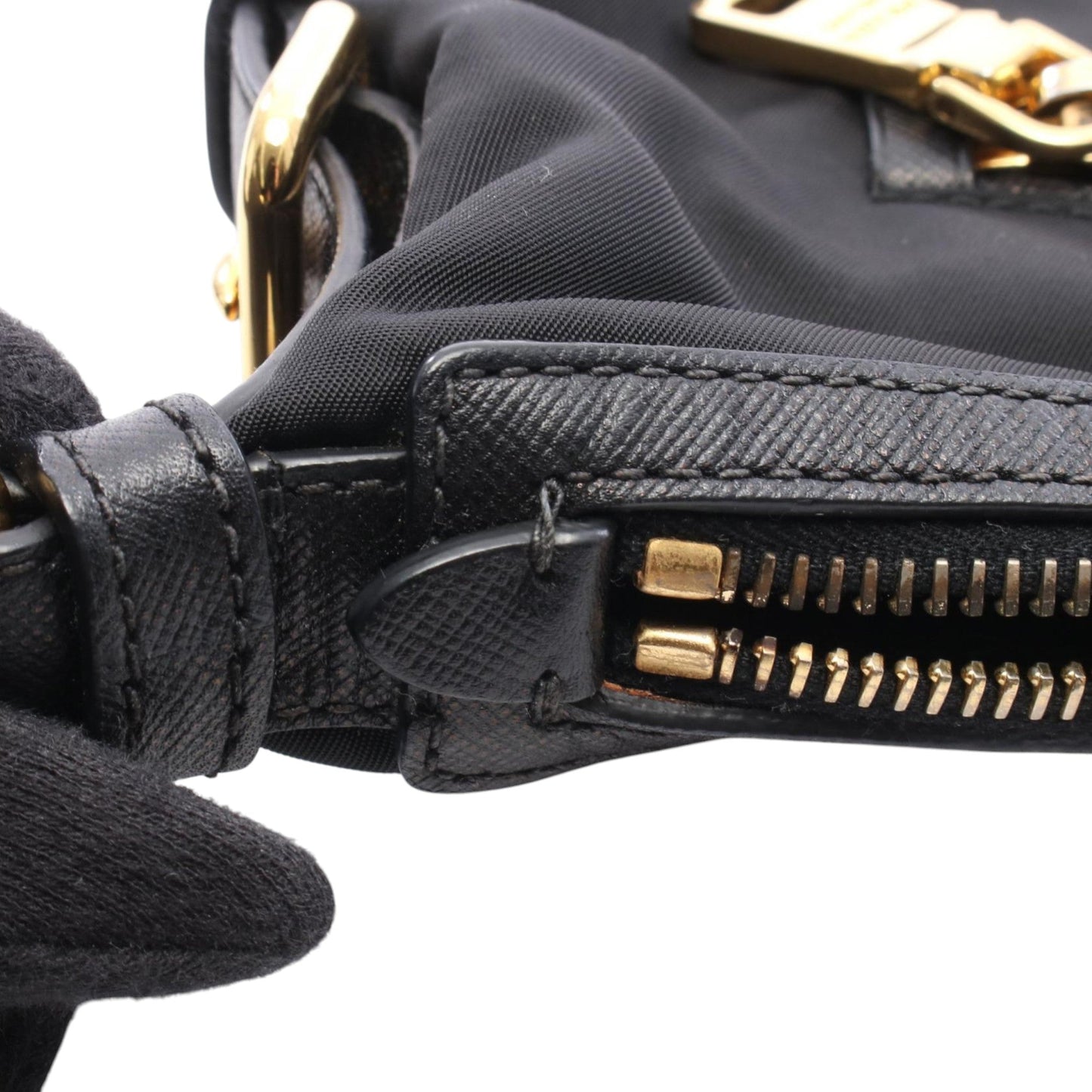 Prada Saffiano Trimmed Tessuto Zip Top Crossbody