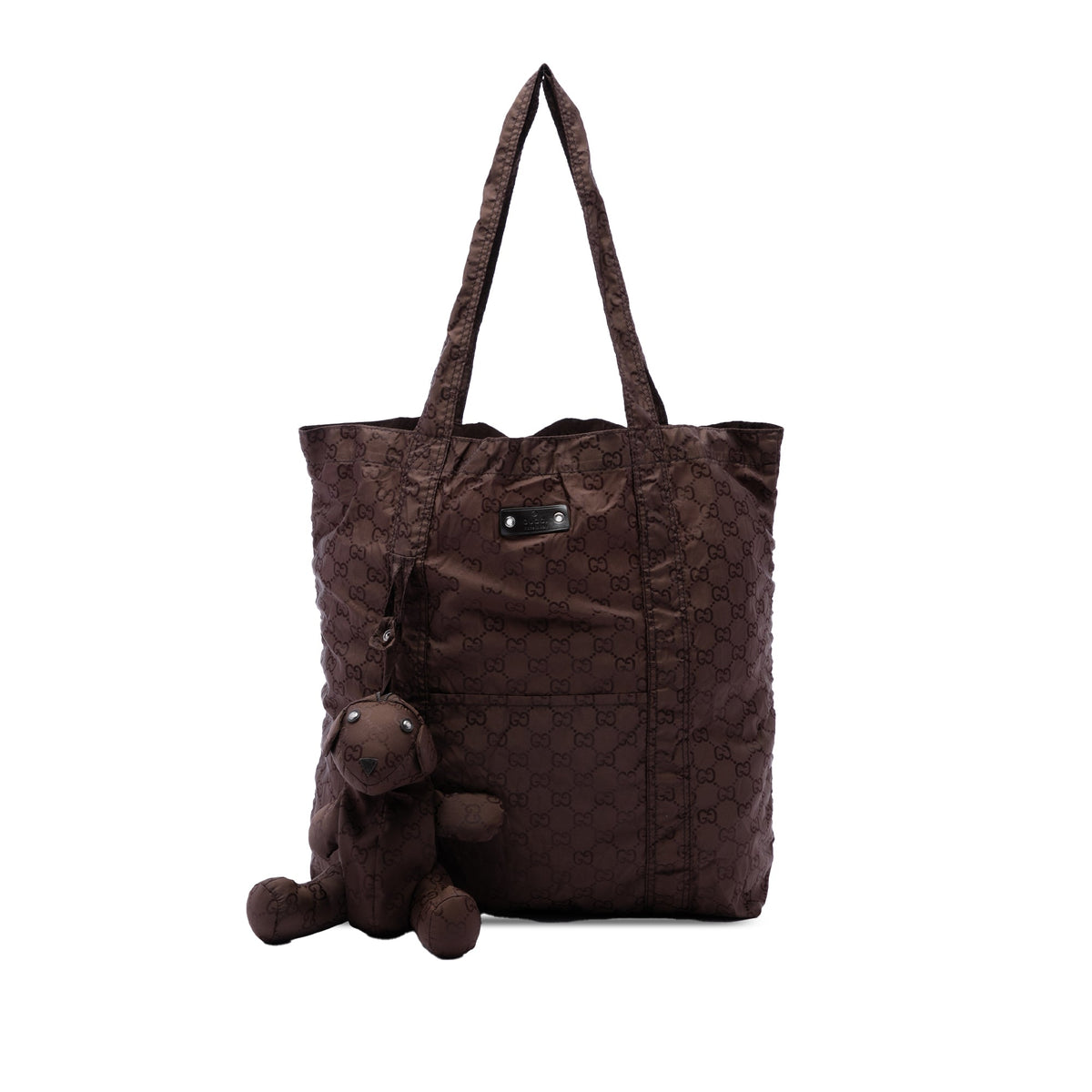 Gucci GG Nylon Teddy Bear Folding Tote — Brown