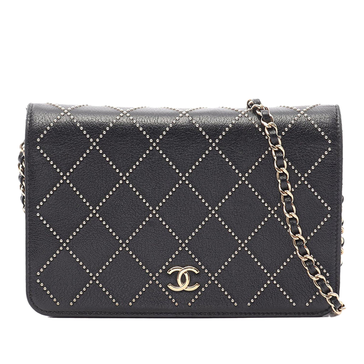 Chanel CC Studded Goatskin Wallet On Chain — Black