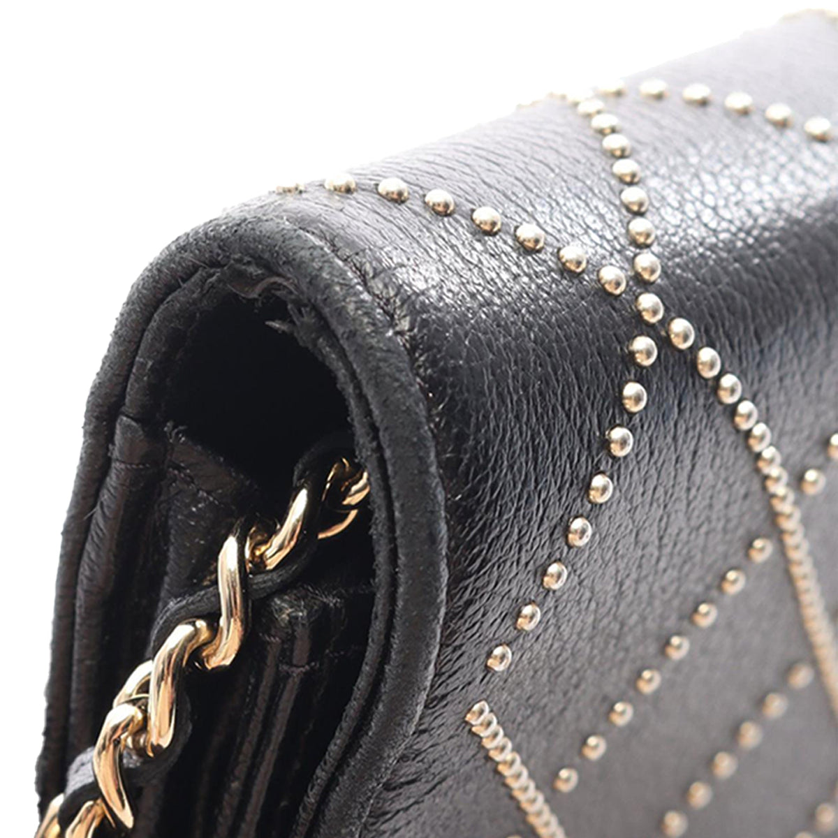 Chanel CC Studded Goatskin Wallet On Chain — Black