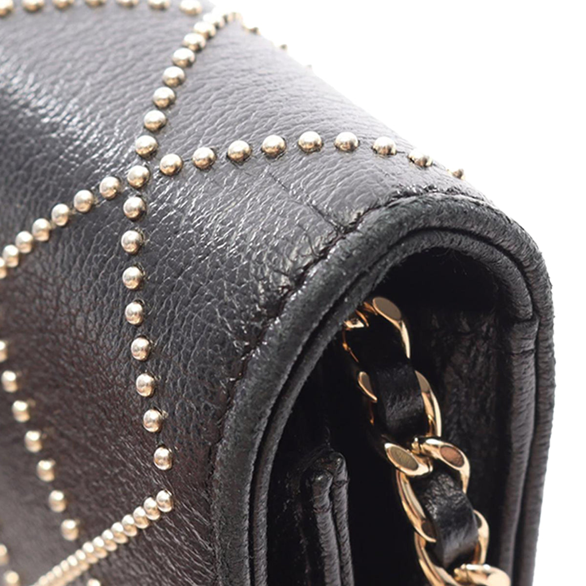 Chanel CC Studded Goatskin Wallet On Chain — Black