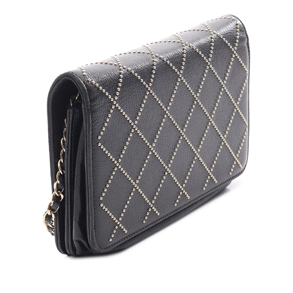 Chanel CC Studded Goatskin Wallet On Chain — Black