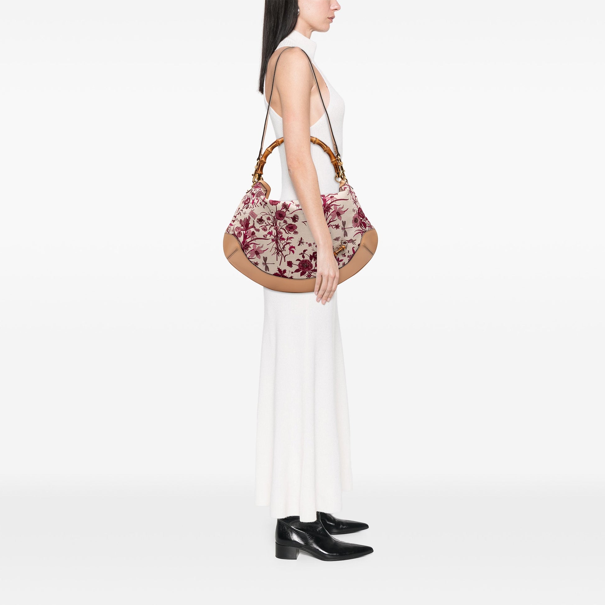 Gucci Canvas Floral Peggy Bamboo Hobo