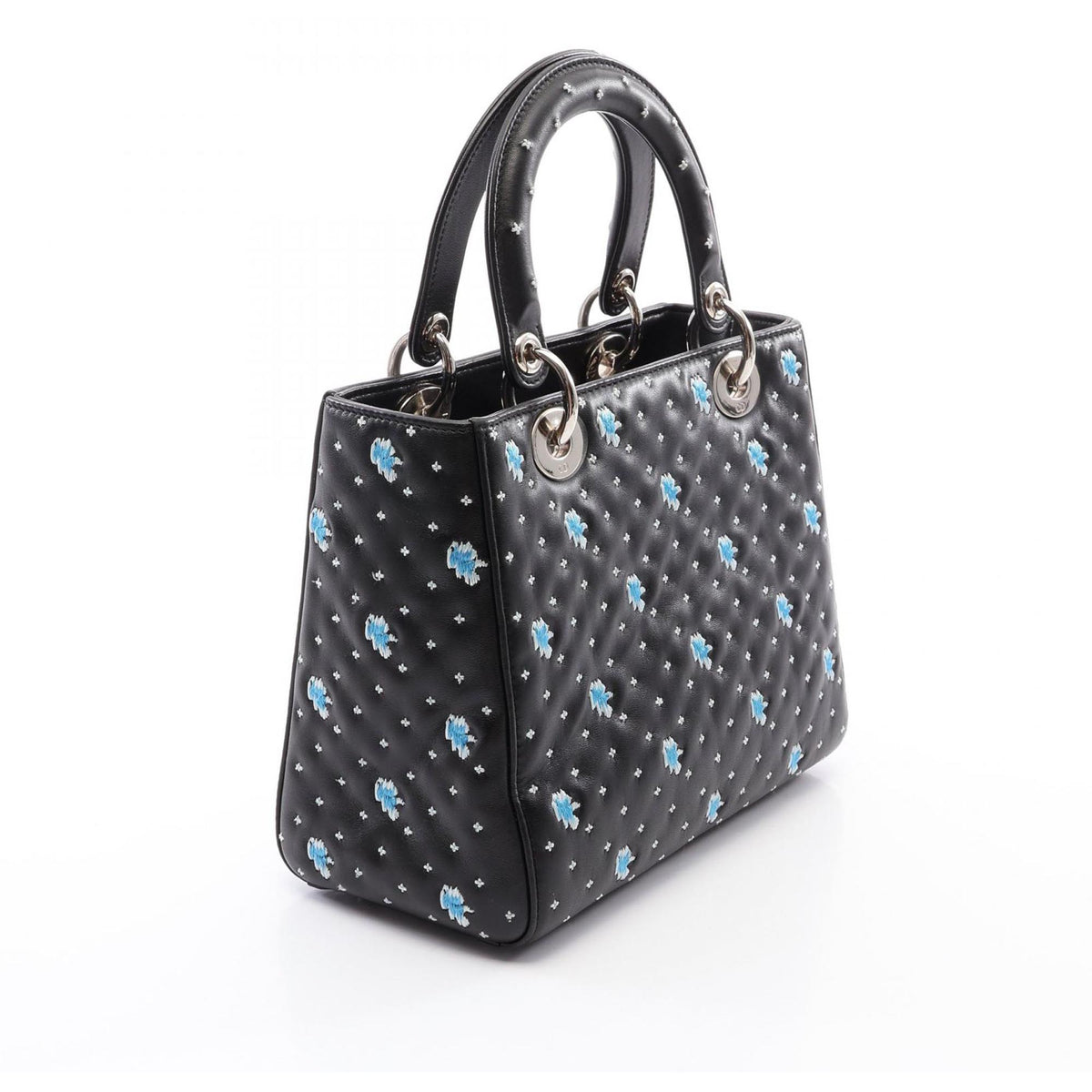 Dior Medium Calfskin Embroidered Flower Lady Dior — Black