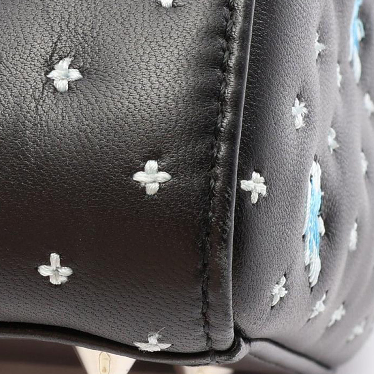 Dior Medium Calfskin Embroidered Flower Lady Dior — Black