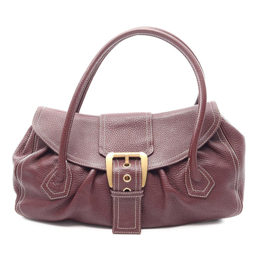Celine Leather Buckle Handbag — Red