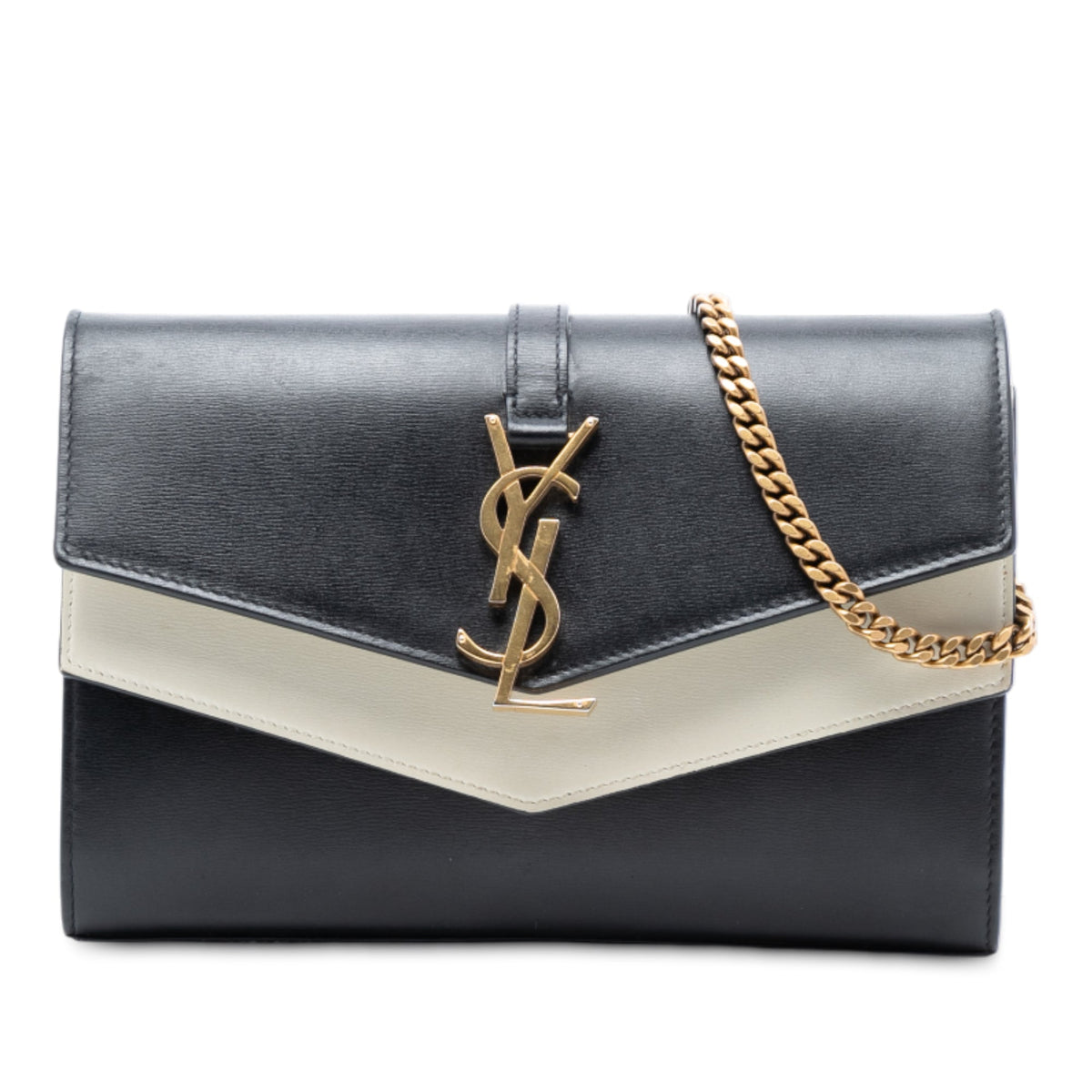 Saint Laurent Bicolor Leather Monogram Sulpice Wallet on Chain