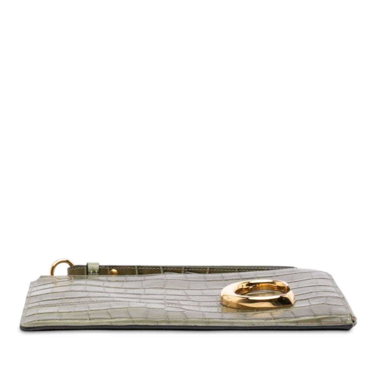 Chloé Croc Embossed Leather C Flat Clutch — Green